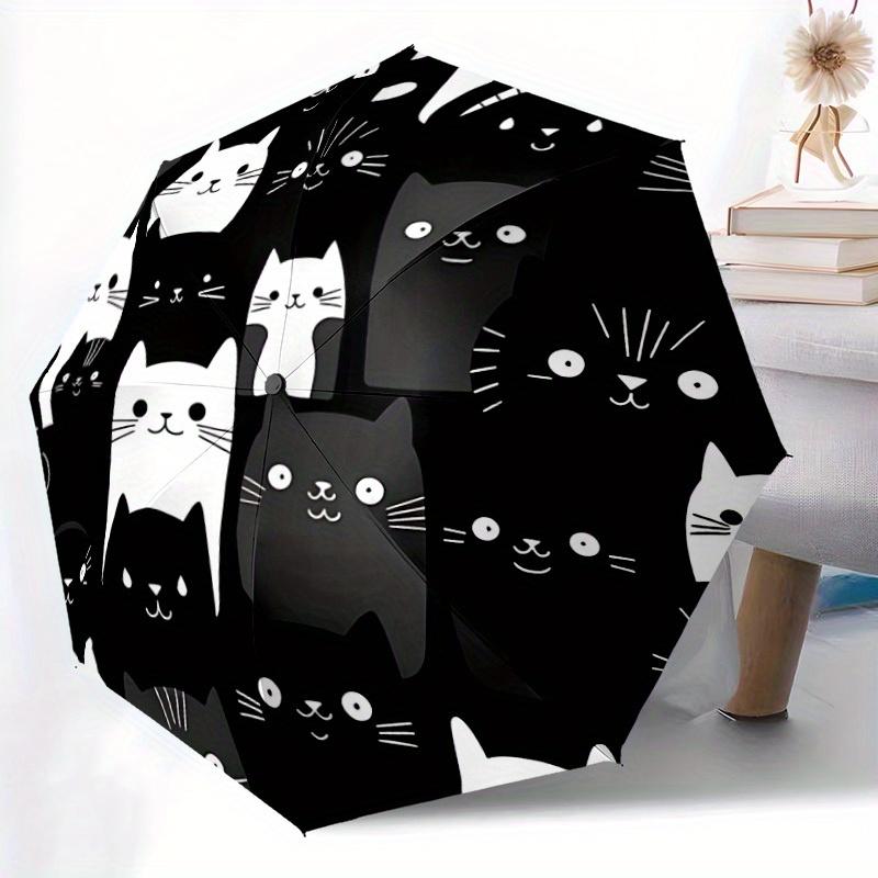 1 Stück Automatische Regenschirm mit Katzenmuster - 8-Rippen faltbares Design, für Outdoor-Abenteuer und Familienfeiern yy250829086