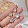 Korean  Selling Fashion Jewelry 14K Real Gold Plated Copper Inlaid CZ Zircon Earrings Elegant Double Flower Women Earrings