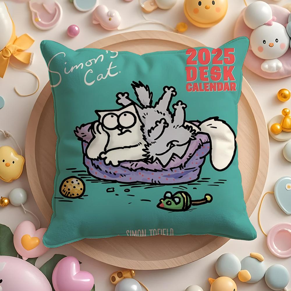 HOT-Cartoon S-Simons-Cat Pillow Case Soft Plush Fabric Double-Sided Printed Cushion Cover Warm Winter Sofa Pillow Case