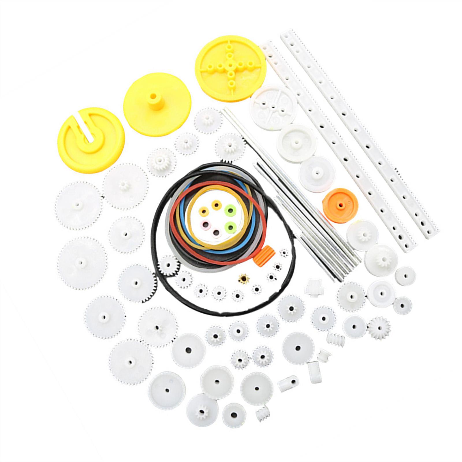 

Наборы пластиковых шестерен 82 шт. DIY Ассортимент шестерен Аксессуары для игрушечного мотора, автомобиля, робота Различные оси шестерен, ремни, втулки