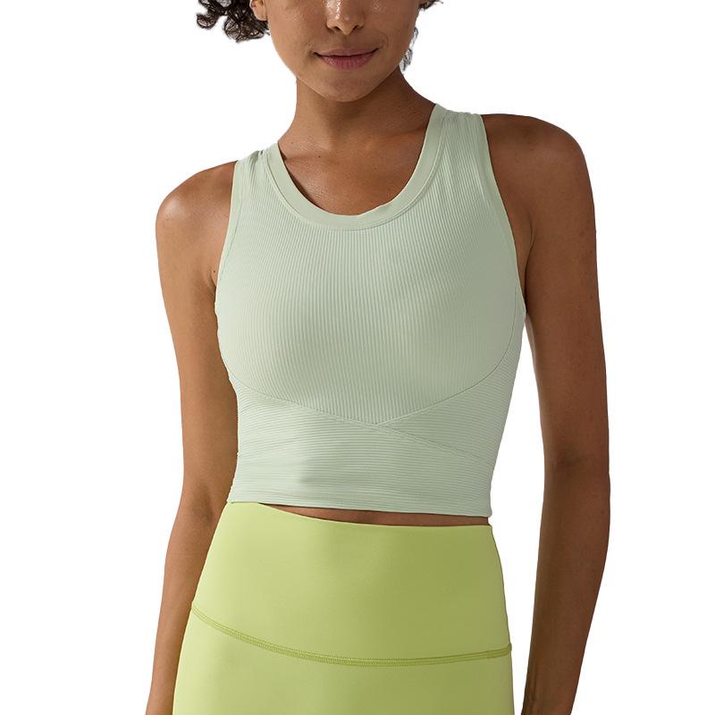Damen Ripp-Y-Rücken Yoga Tanktop mit festen Cups - Hohe Elastizität, Figurbetont, Integrierter Sport-BH