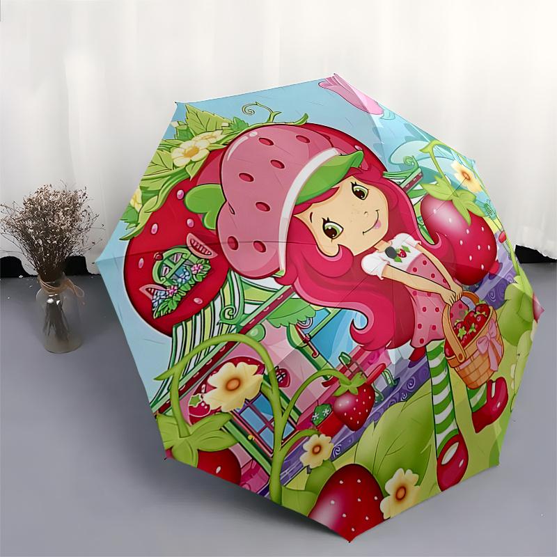 Strawberry Shortcake Automatic Opening/Closing Umbrella - Foldable Design with 8 Bones, Outdoor Use, Perfect Gift for Fans and Travelers0104