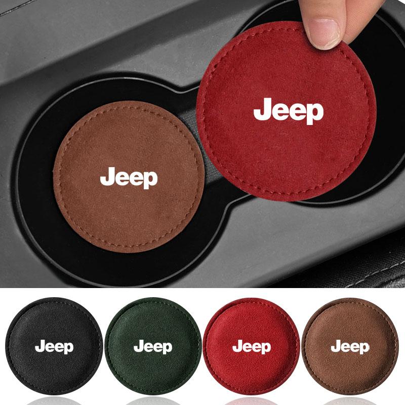 Car Cup Holder Pad Leather Slot Non-slip Coaster Mat For Jeep Wrangler Grand Cherokee Compass Renegade Tyre Stem Air Caps