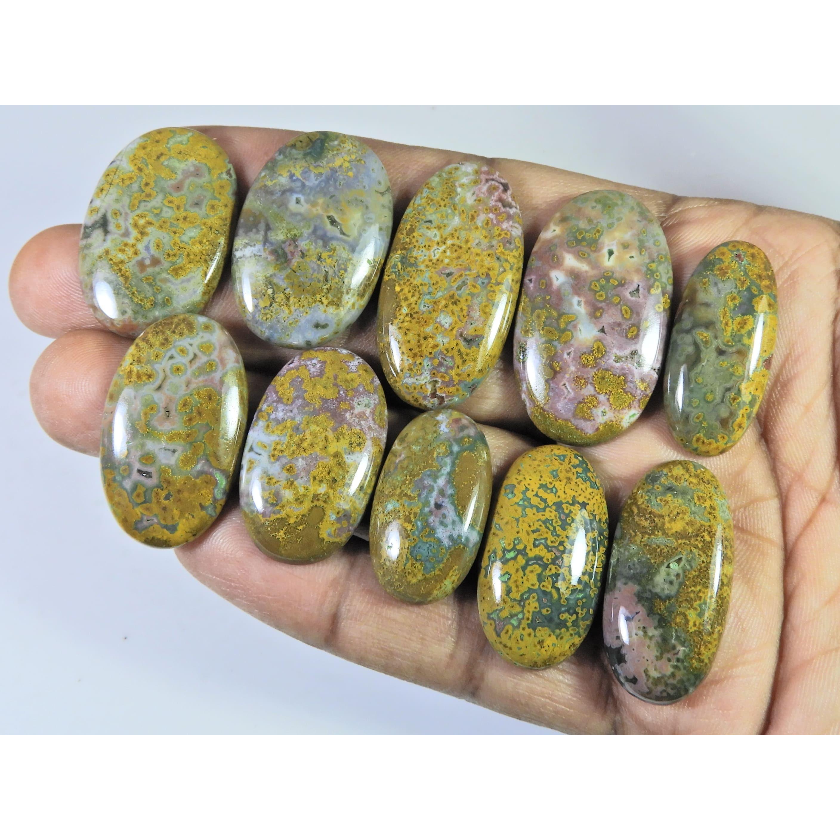 230 Кт. Натуральный Океанический Яшма Овальный Кабошон Россыпью Камень 10 шт. Партия 26-36 мм C-1407