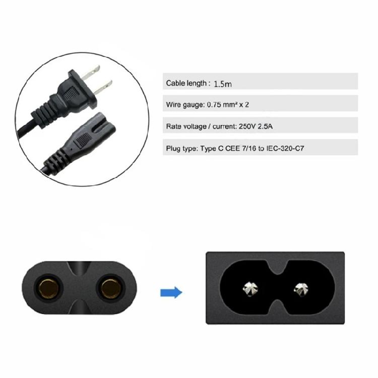 European Power Cable 2pin Plug To IEC320 C7 Extension Cord 2x0.75mm² Wire-gauge