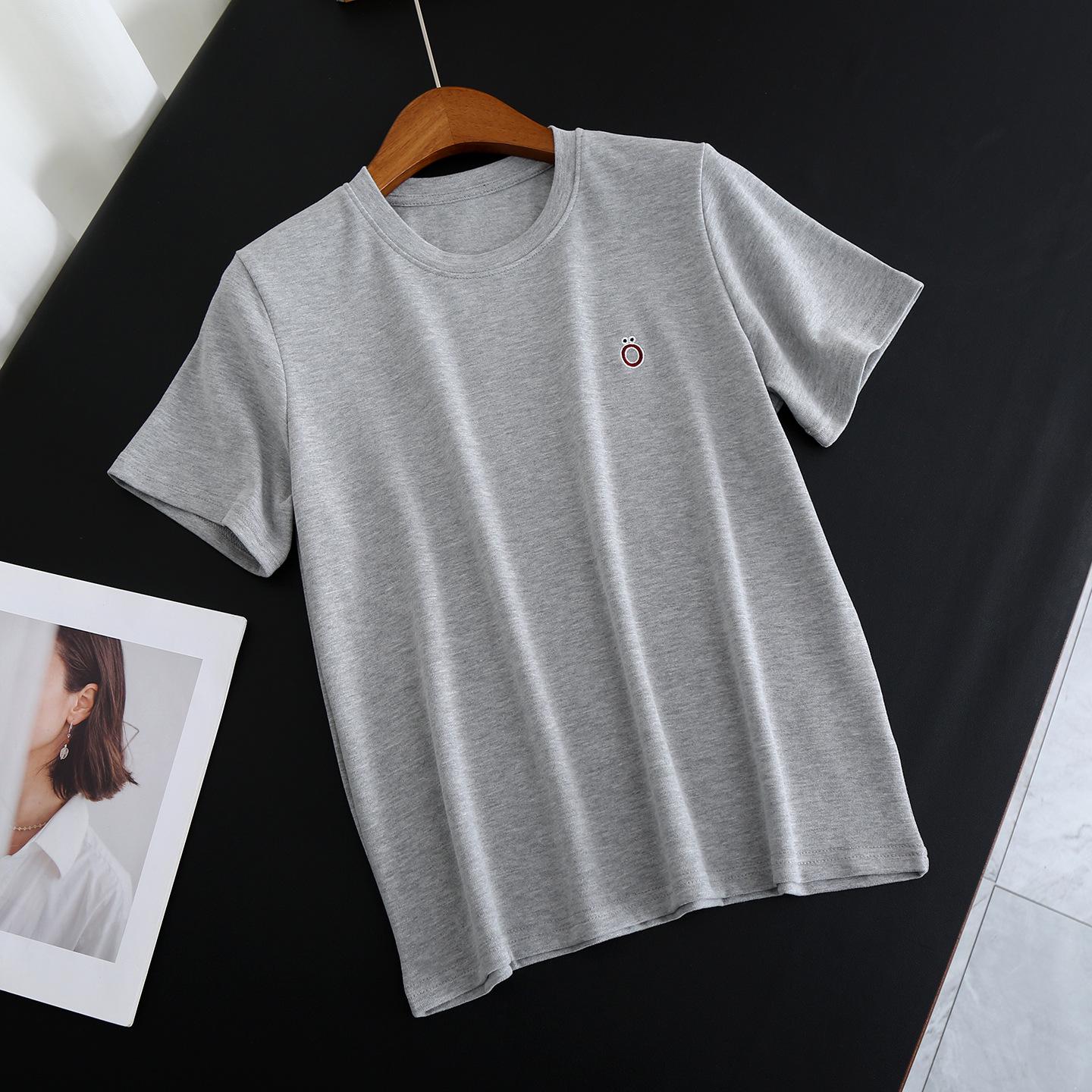 

Women s Summer Embroidered Short-Sleeve T-shirt: Versatile Solid Color Base Layer Tee One Size (85-130 jin) серый