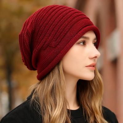 Men's and Women's Autumn and Winter Knitted Cap Warm Cap Outdoor Pile Cap Fashion Rolled Edge Wrap-around Head Hat