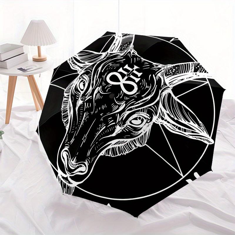 Baphomet Goat Head Pentagram Occult Symbol T-Shirt Umbrella, Cute Umbrella with Cute Design, Portable 3-Fold Compact Umbrella for Men & Women, Valenti