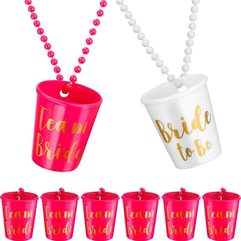12 Pack Single Party Plastic Small Wine Glass White Bride To Be Rose Red Team Bride Pearl Chain Cup Plastic One Size Fits All