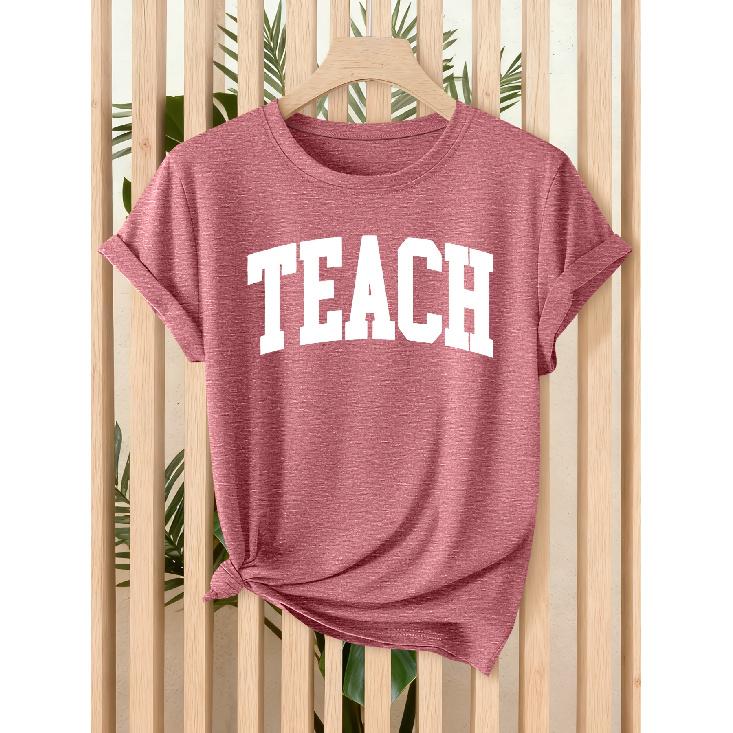 Simple TEACH Letter print women's clothing T Shirt 2026 Spring and summer casual short-sleeve shirt Casual loose-fitting slimming top for daily