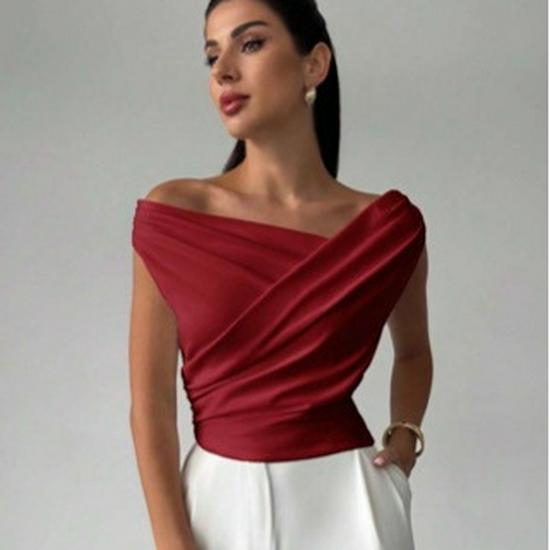 2026 European & American One-shoulder Sleeveless Slim Fit Solid Color Women's T-shirt