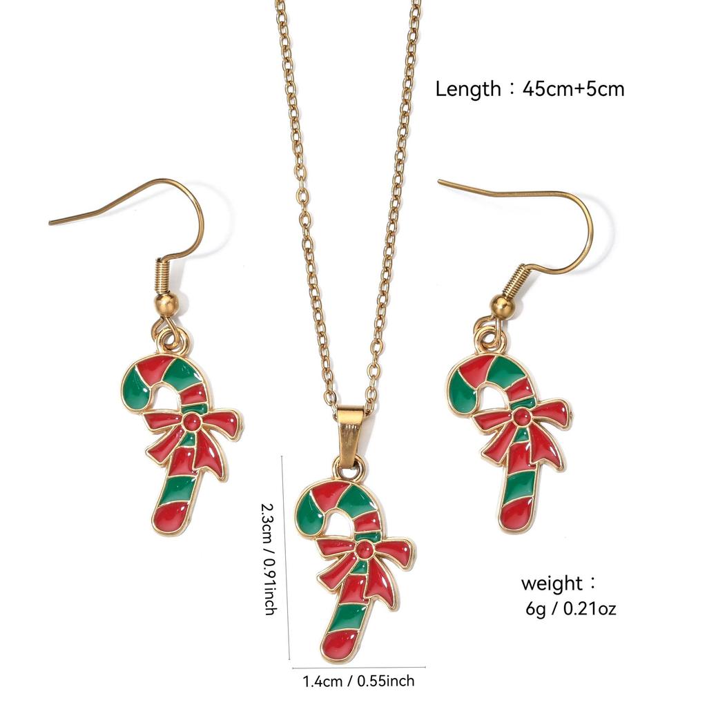Stainless Steel Christmas Earrings & Necklace Set: Bells, Snowflakes, Santa, Tree, Candy Cane for Women