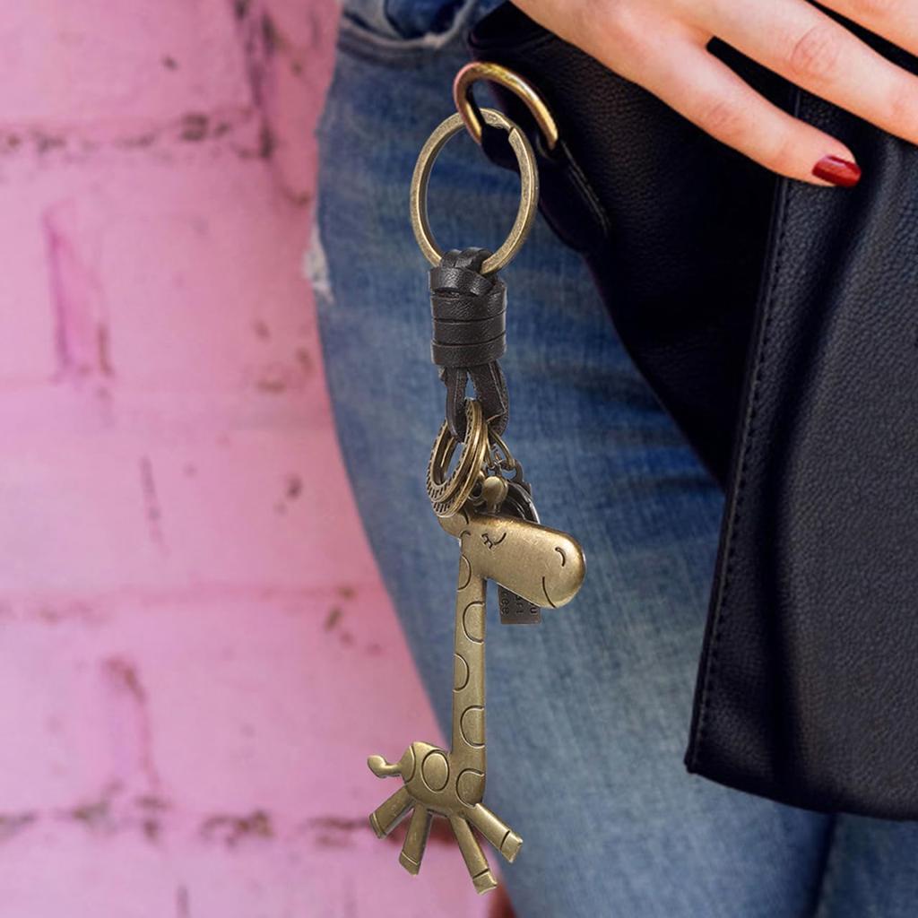 WOFASHPURET Giraffe Genuine Leather Keychain Set of 2, Bag Charm, Key Ring, Leather, Animal Design, Cute, Stylish, Key, Car, Smart Key, Strap,