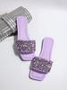 [Foreign Trade] Large size flat-bottomed cool slippers, low rhinestone versatile one-word drag, casual open-toed women's slippers
