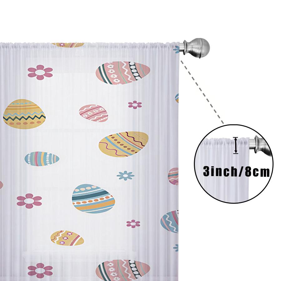 1Pc Sheer Curtain, Pastel Easter Eggs And Floral Pattern, Suitable For Bedroom And Living Room, Rod Pocket Style