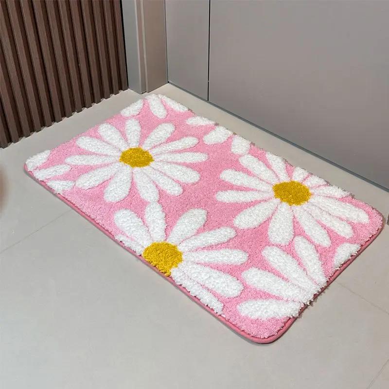 VIKAMA Fresh Daisies Fluffy Rug Water-Resistant Anti-Slip Bathroom Floor Mat Bedroom Balcony Entrance Door Mat Home Decoration