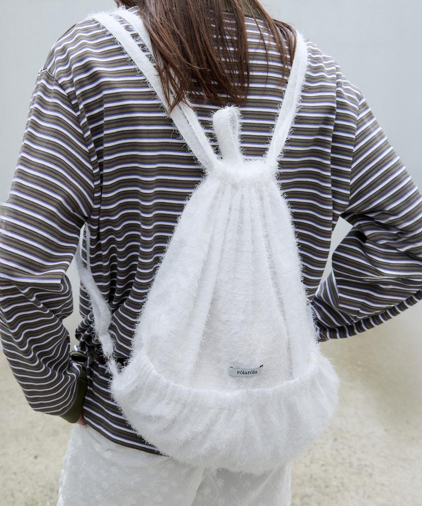Rolarola String Ribbon Hairy Backpack White