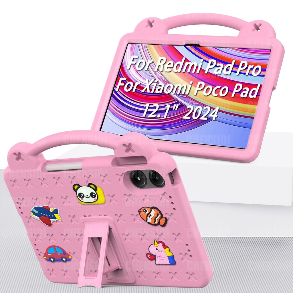 Kids Case for Redmi Pad Pro 12.1 Inch 2024 SE 11 EVA Stand Hand-Held with Pen Holder Protective Cover For Xiaomi Poco Pad 12.1"