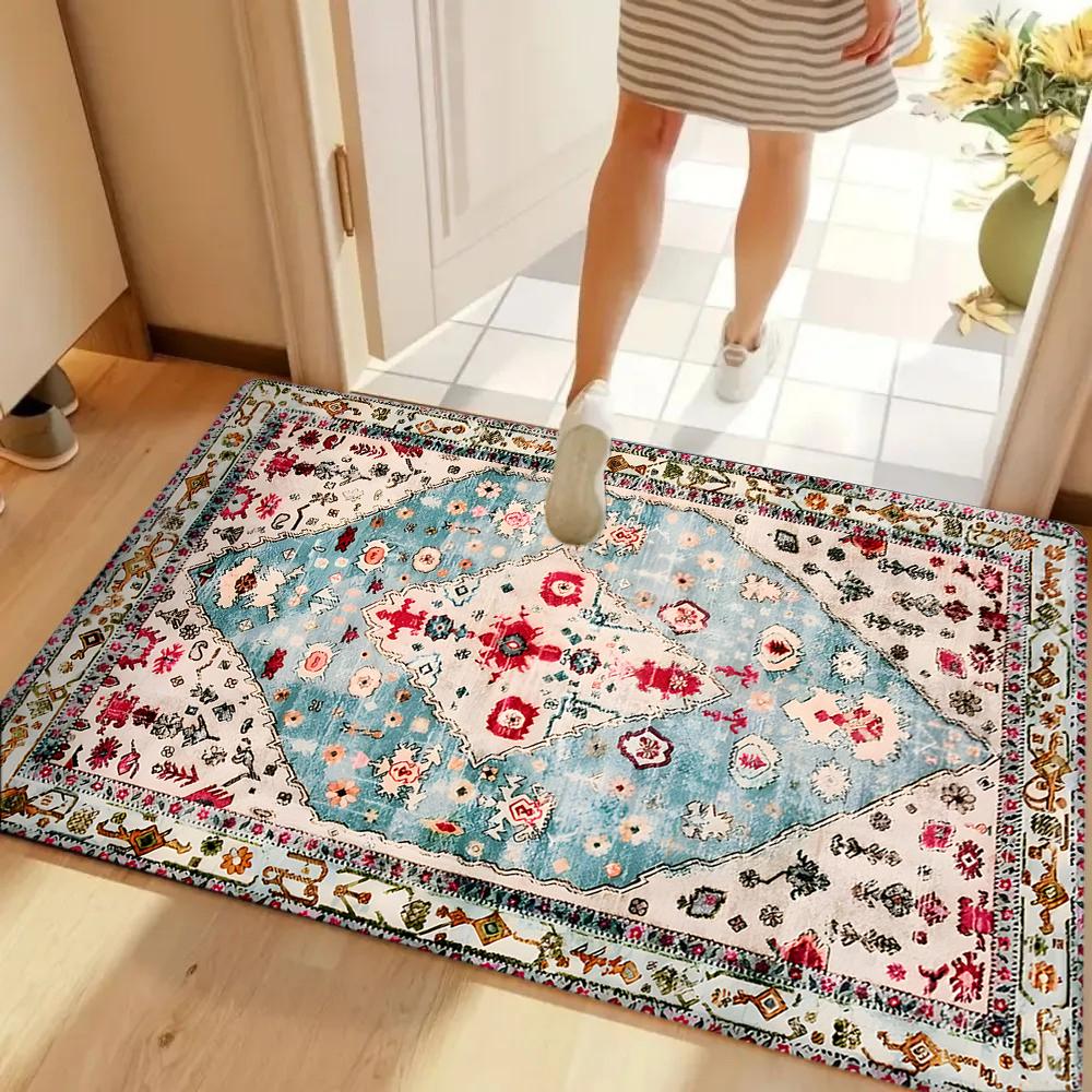 Vintage Bohemian Entryway Doormat Floral Pattern Soft Non-Slip Rug Ethnic Style Home Decor Entrance Carpet for Hallway Kitchen