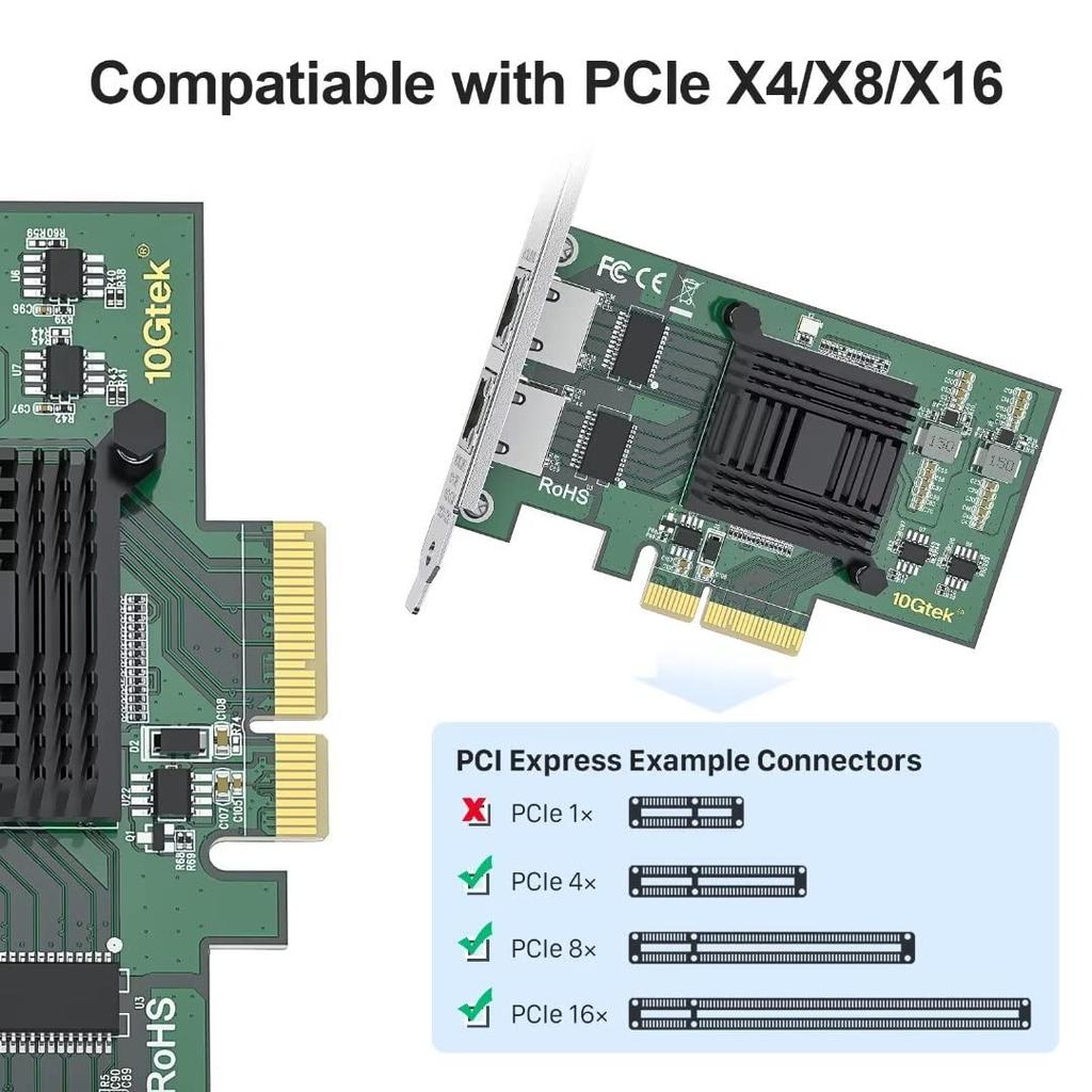 10Gtek 100/1000Mbps Gigabit LAN Card, Intel I350AM2 Original Board (Chip) Mounted, Ethernet PCI Express Network Card, Dual RJ45 Ports, PCIe 2.0 x4, In