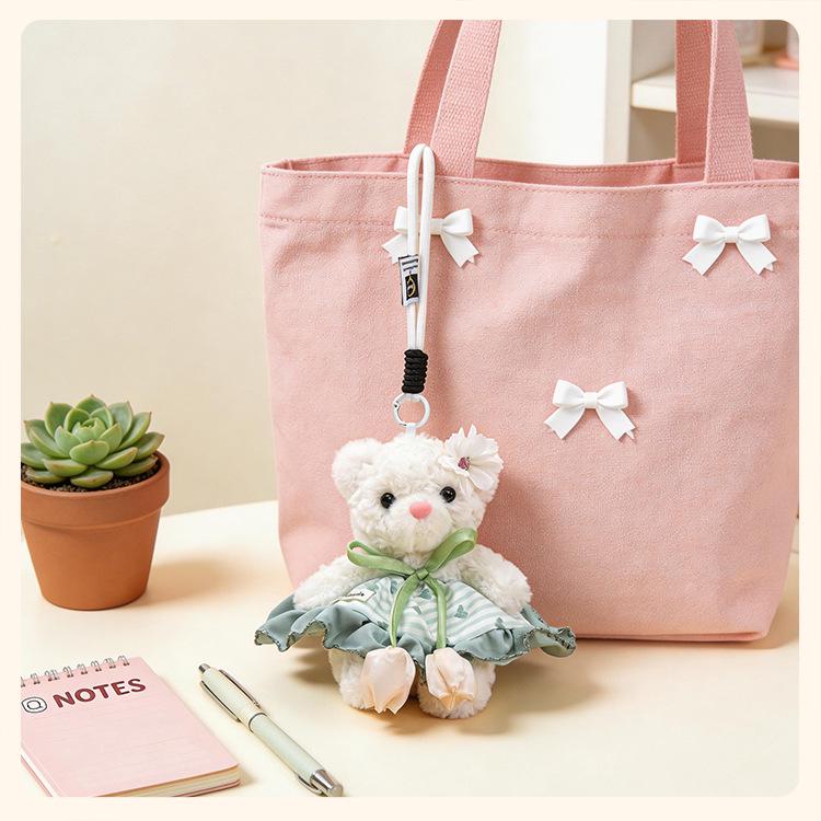 Adorable Little Bear Plush Pendant for Girls' Bags – Moe Style Doll with Flower Skirt Keychain Gift