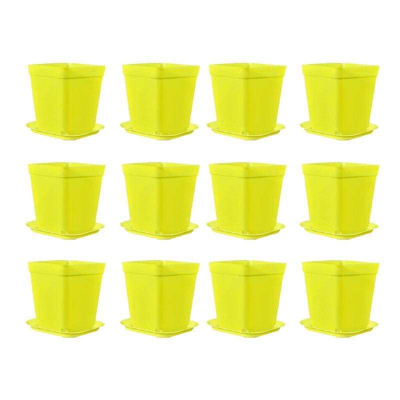 12PCS/Set Colorful Plastic 7cm Square Flowerpot with Tray Office Desktop Plant Grow Container Succulent Pot Garden Nurseries ZYF