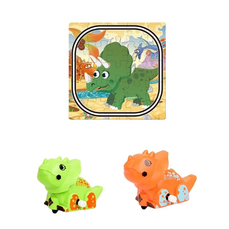 Детский игровой набор «Трасса-пазл на тему динозавров» с заводной машинкой, креативная игра для детей, игровой набор, развивающая игрушка-пазл