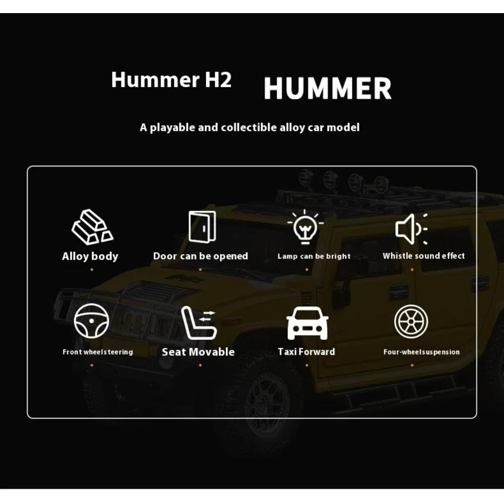 1/18 HUMMER H2 Highway 61 Off Road SUV Alloy Metal Diecast Model Car Home Trendy Desktop Display Ornament Birthday Gifts Present