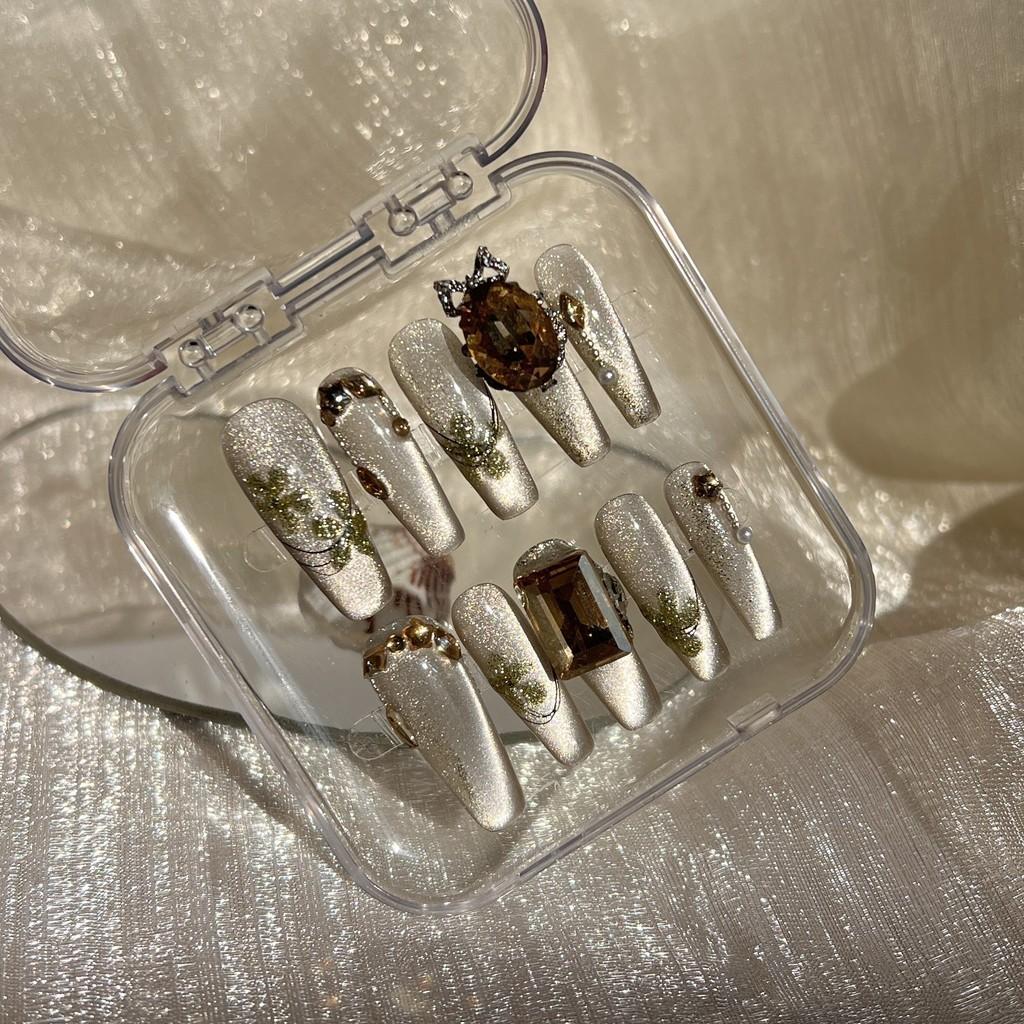 

Искусственные ногти с драгоценными камнями, маникюр, носимые ногти, многоразовые и съемные ногти XS