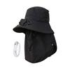Men Solar Fan Hat with Face And Neck Cover USB Rechargeable Fan Large Brim Hollow Mesh Windproof Strap Anti-UV Sunlight Protection Outdoor Fishing