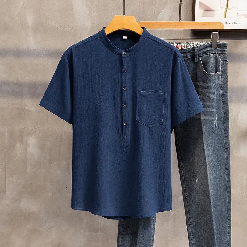 Plus Size 11XL 12XL Casual Men's Cotton and Linen Loose Short-sleeved Chinese Style Retro Linen Breathable T-shirt Men