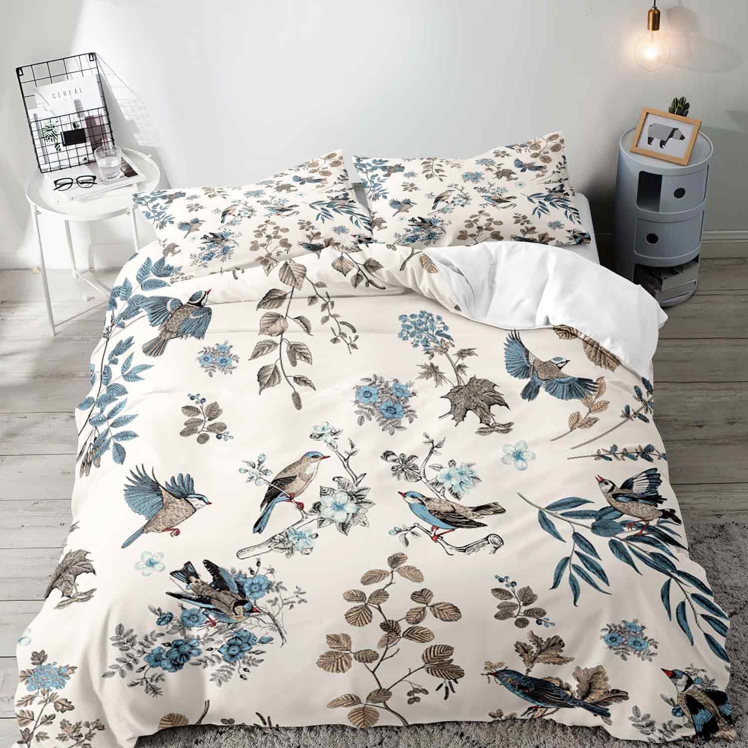 

Blue Flowers Duvet Covers for Kids Teens Adults Queen King Lightweight Quilt Cover with 2 Pillowcases Nature Themed Bedding Sets EU Single(135x200cm)