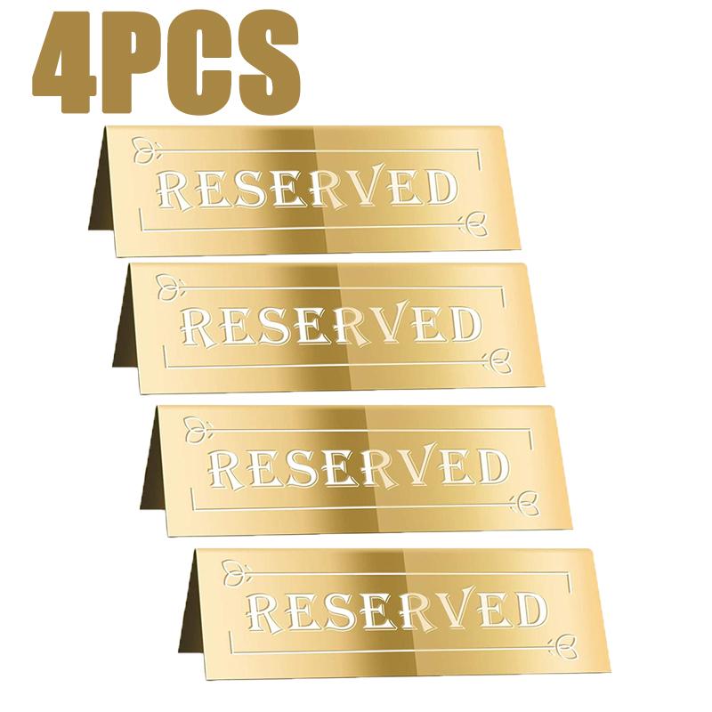 2/4/10PCS Golden Acrylic Reserved Table Signs Card Banquette Seating Table Signs Wedding Waterproof Double-Sided Mark Seat Signs