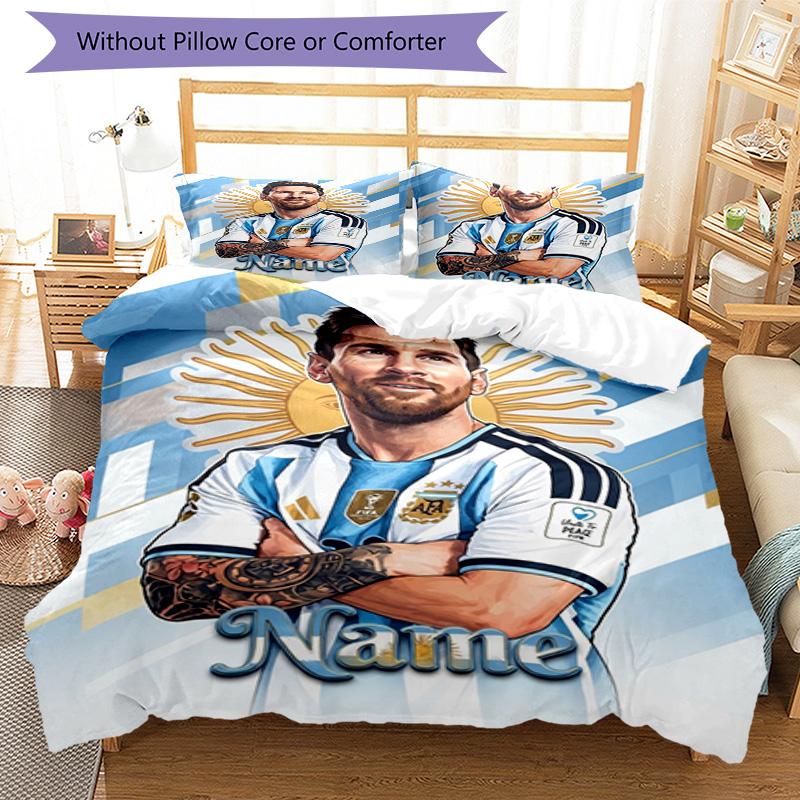 Messi Argentina Football Legend Personalized Name Bedding Set,Premium Bed Linen for Bedroom Home Decoration,Perfect Collectible Gift for Messi Fans,Ea