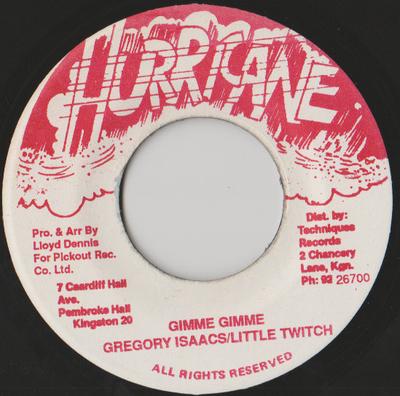 7inch Record GREGORY ISAACS  LITTLE TWITCH  Gimme Gimme NONE HURRICANE  Jamaica Reggae Ska  Dub Used