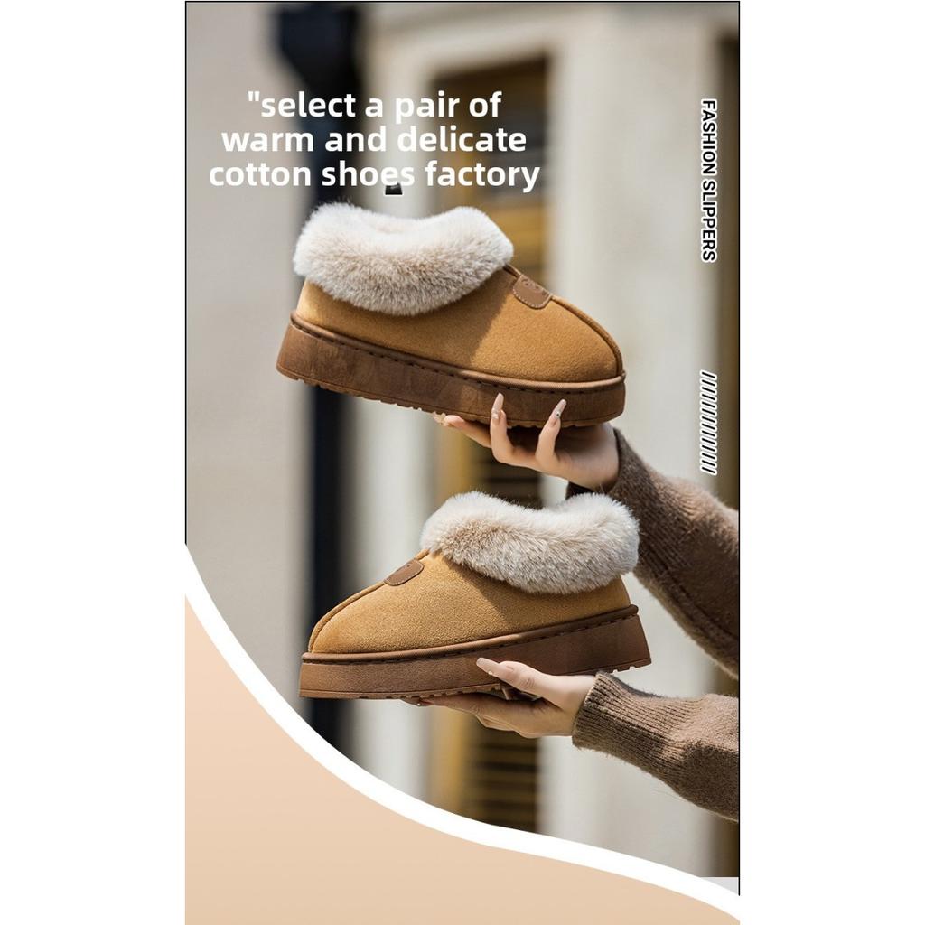 Bag Heel Slippers with Thick Sole and Plush Shoes for Women In Autumn and Winter, Indoor Warmth, Slippers for Outdoor Wear, Plush Snow Boots