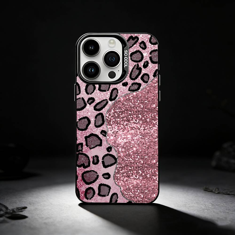 Fashion Pink Leopard Print Phone Case For iPhone 17,16,15,14,13,12,11 Plus,Pro Max,XS,Colored silver phone case