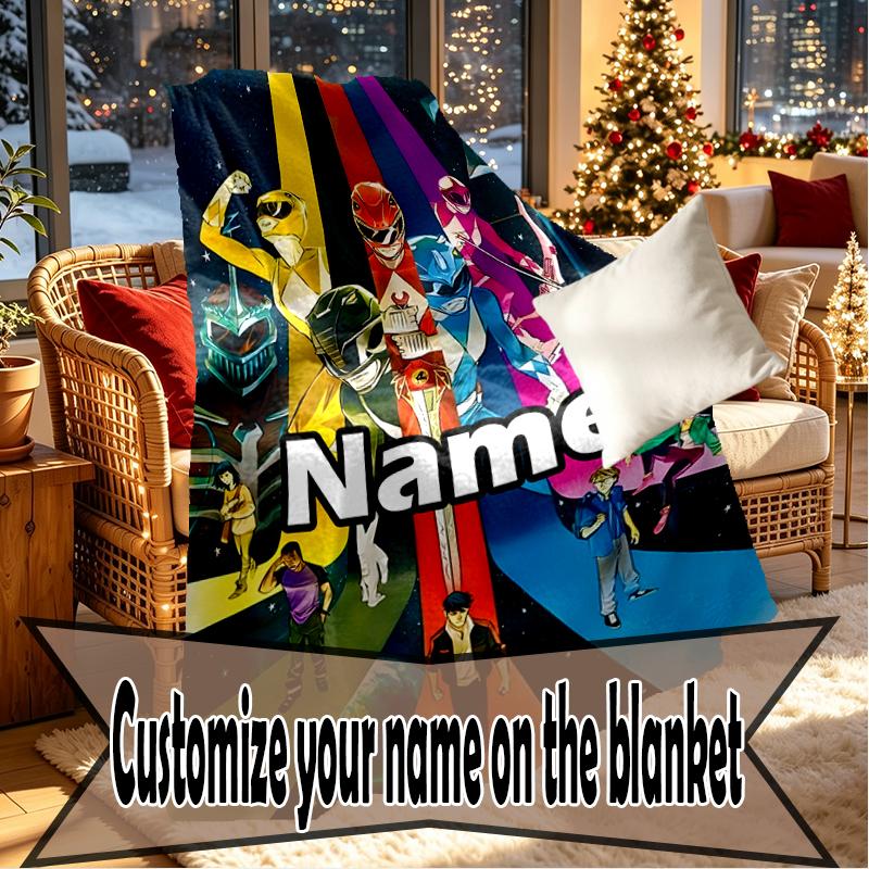 Individuell bedruckte Decken mit Namen, Mighty Morphin Power Rangers Motiv, Heimdekoration, Schlafzimmer, Sofa, Camping, Couch, Geschenke für Geburtstag Weihnachten