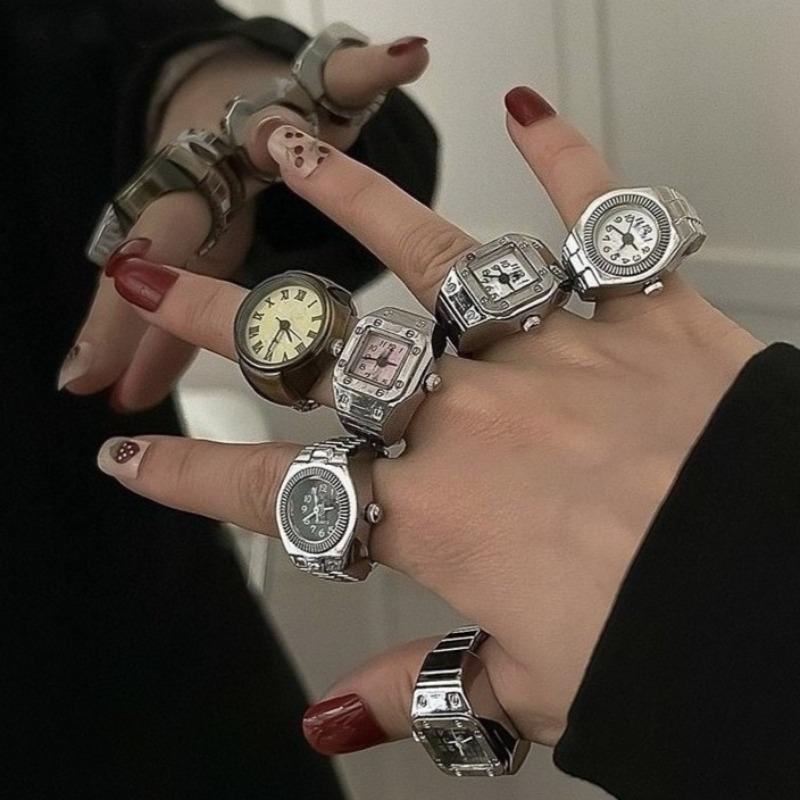 Watch Ring Men and Women Cool Harajuku Ins Trendy Korean Version Retro Creative Decoration Adjustable Food Ring