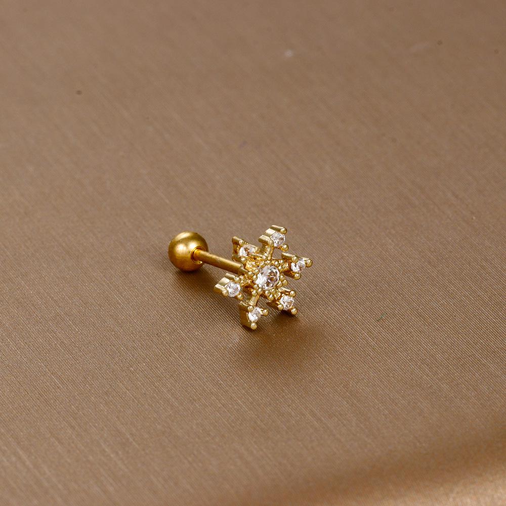 Gold Stainless Steel Earrings with Zircon Studs - Creative and Elegant Design