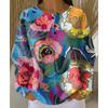 Women's Crew Neck Three‑Button Placket Color‑Block Striped Waffle Knit Loose Long Sleeve Top