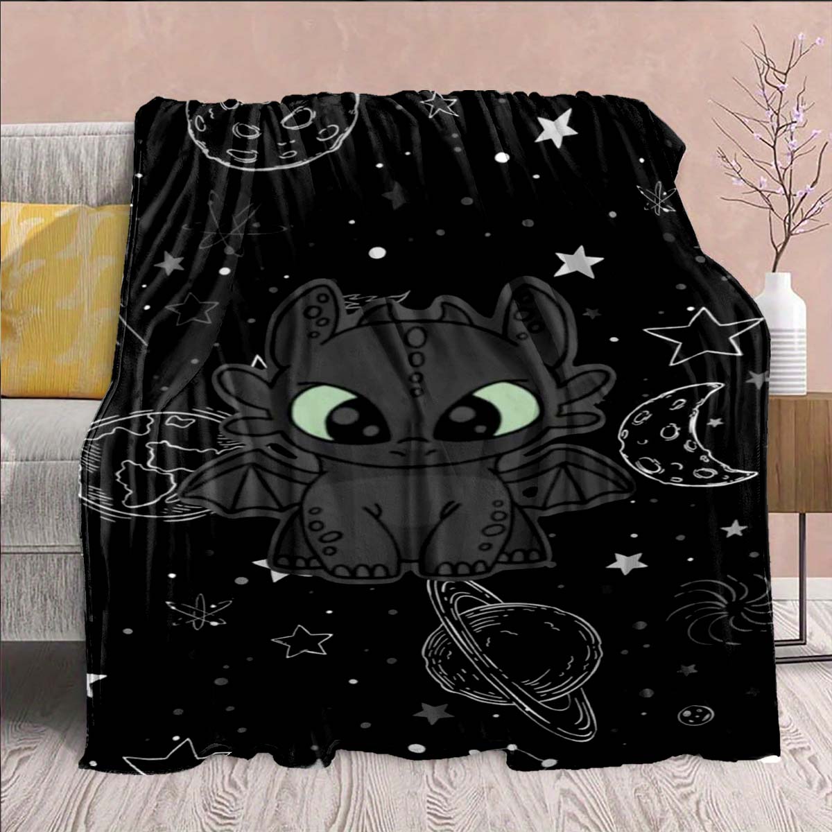 

Black Dragon Flannel Blanket Dark Dragon Art Theme Soft Warm Cozy Plush Throw Decor -QJY 75x90cm