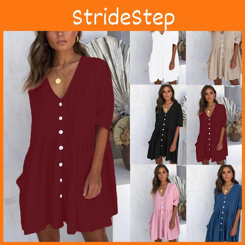 Stylish Women Summer Smock Dress With 3/4 Sleeve For Casual Beach Outings And Holidays