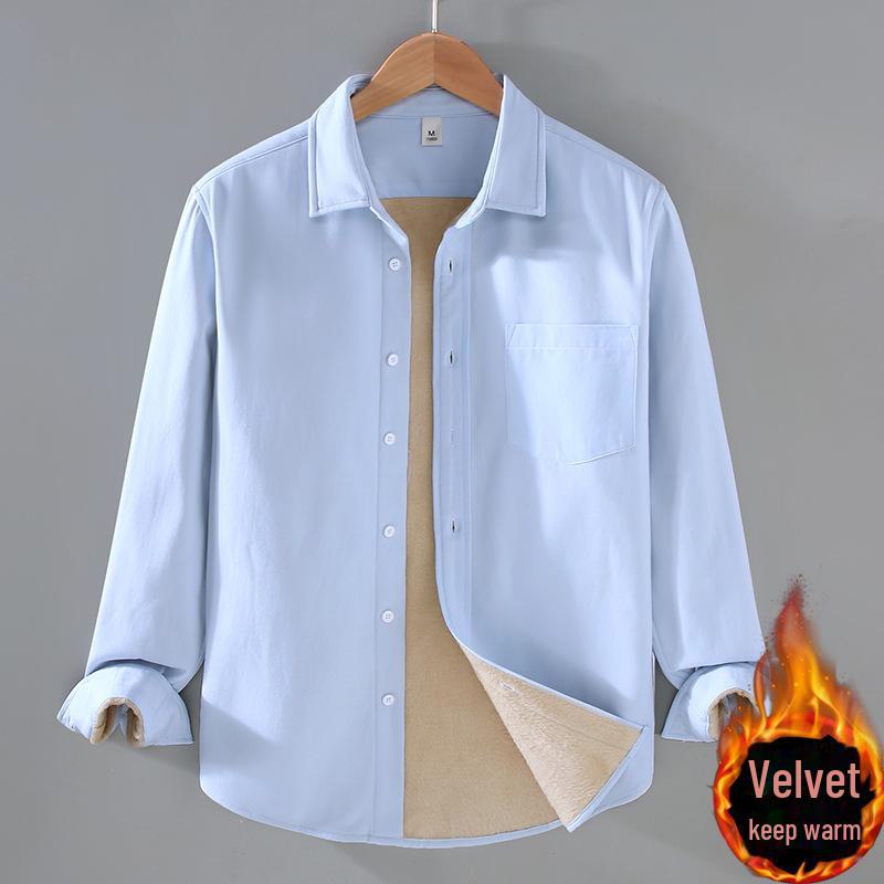 Men's Winter Cotton Velvet-Lined Warm Square Collar Shirt Jacket