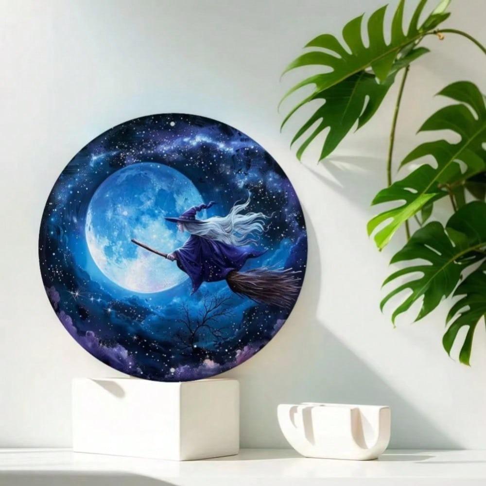 Witch Circular Aluminum Tin Sign Halloween Home Decor Metal Wall Art