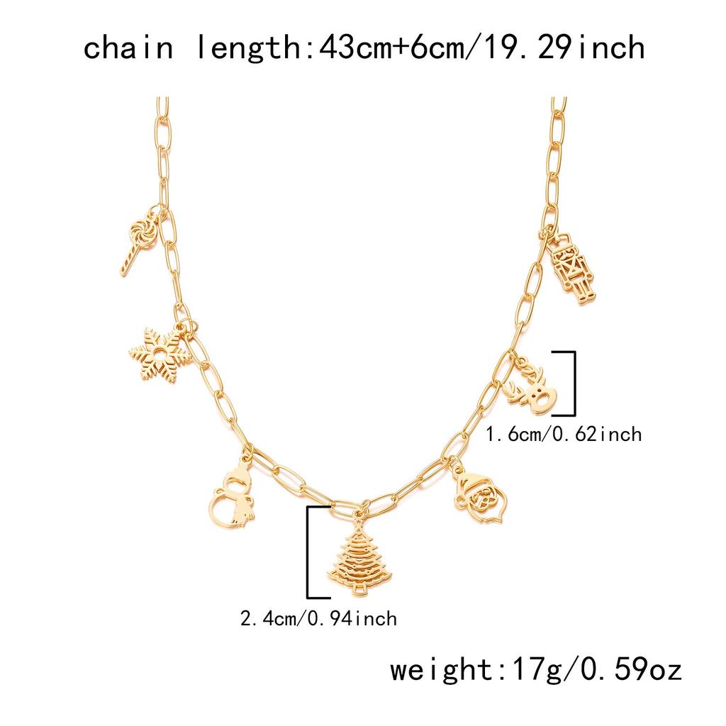 Christmas Style Multi-element Pendant Necklace Gold Snowman Gingerbread Man Necklace Festive Atmosphere Wearing Accessories