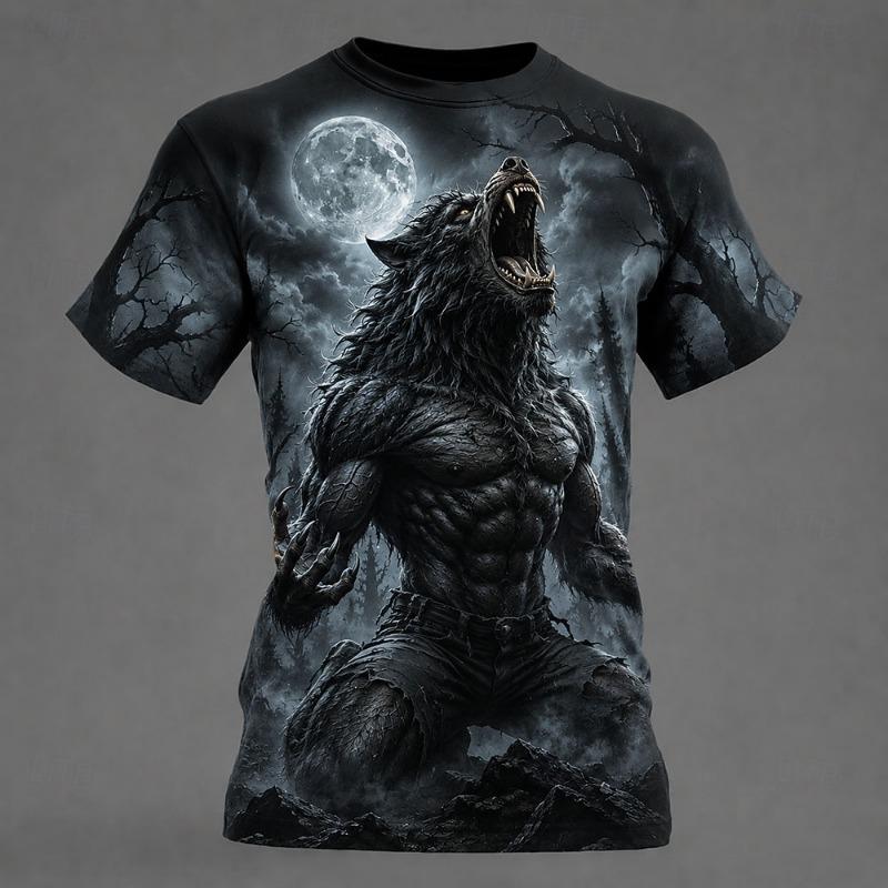 Multi-color Camo Wolf Skull 3D Print Men T Shirt Short Sleeve Crew Neck Outdoor Gothic Casual Summer Streetwear Tee