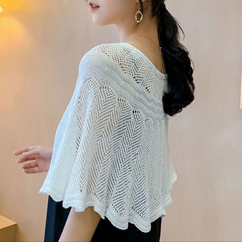 Hollow Design Knitted Shawl Solid Color Warm Scarves Fashion Dress Cover  Spring Autumn