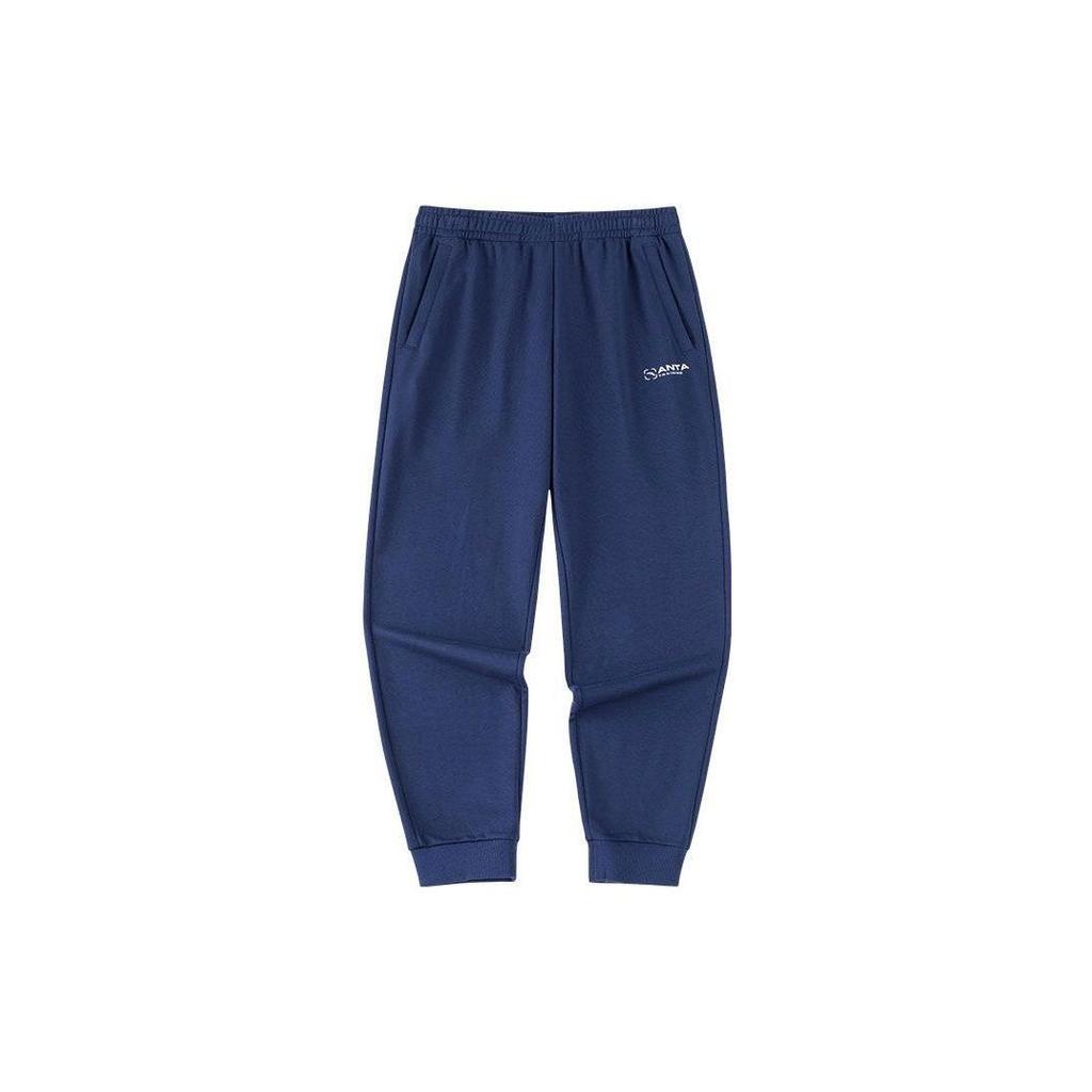 Anta Autumn Solid Color Elastic Waistband Tapered Knit Sports Pants Men Bottoms Blue 952357303-2