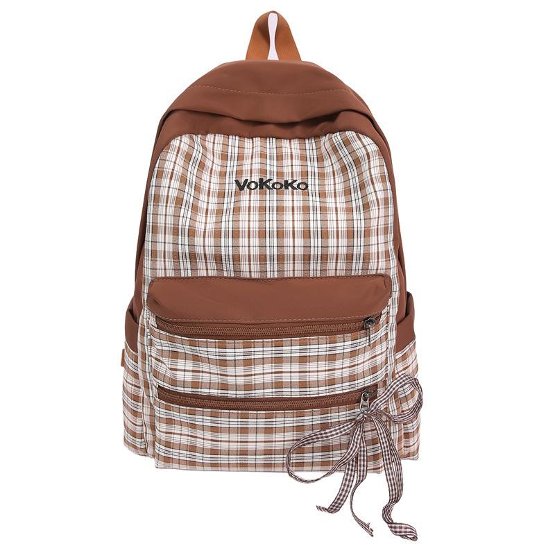 

Студенческий контрастный клетчатый школьный рюкзак Женский дорожный рюкзак Рюкзак с бантом кофейный